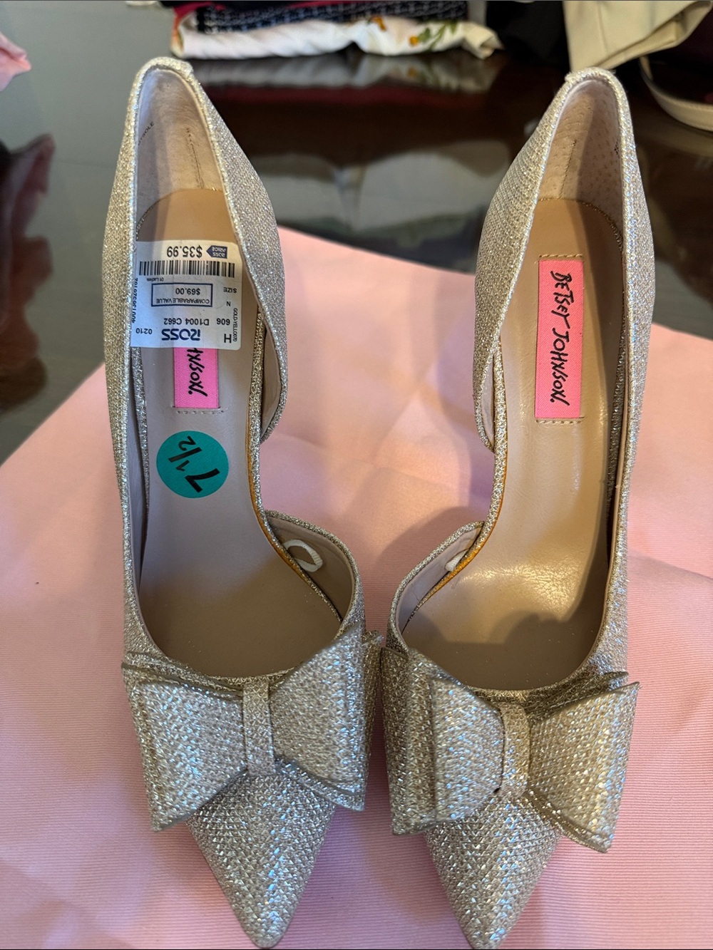 Betsey Johnson Silver Glitter Pointed-Toe Bow Pumps - D'Orsay Style